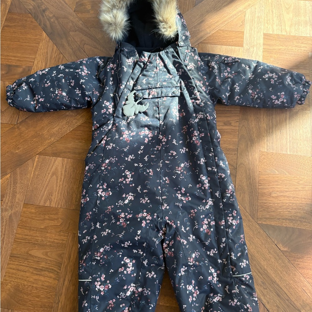 Floral Snowsuit with Faux Fur Trim by Wheat, toddler girl size 18-24m